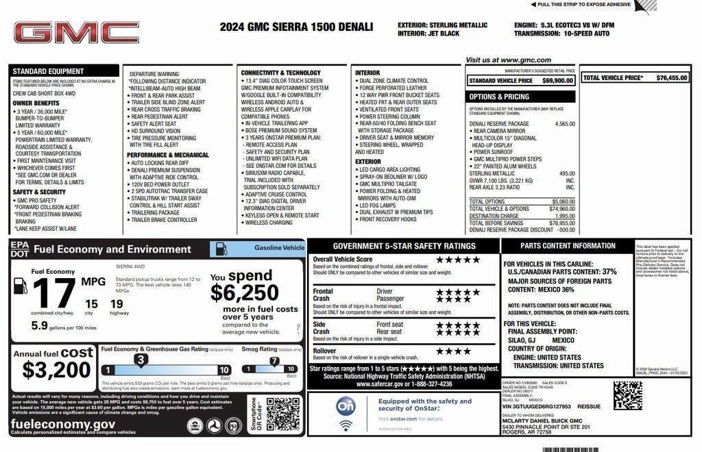 Certified 2024 GMC Sierra 1500 Denali Denali with VIN 3GTUUGED6RG127953 for sale in Kansas City
