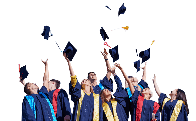 image of graduates throwing their caps up
