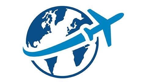 world icon with an airplane